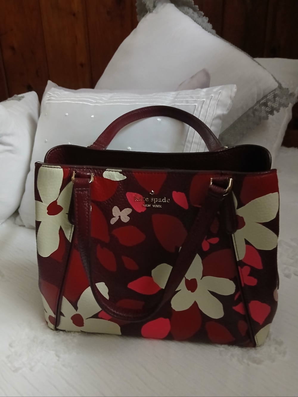 Kate Spade Red Floral Leather Satchel
